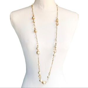 🆕 Long Genuine Crystal & Pearl Beaded Necklace NWT